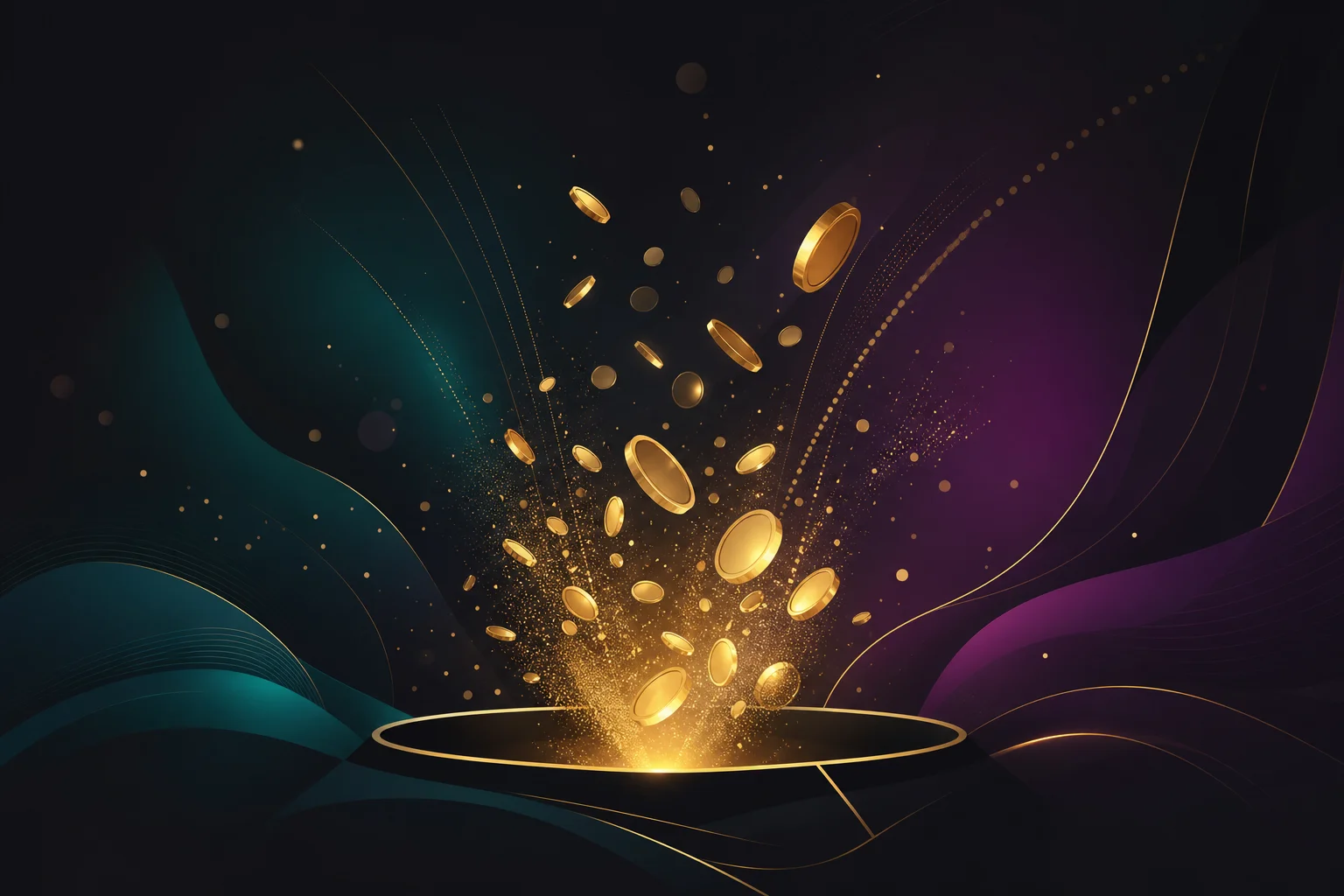 Illustrazione stilizzata di monete d'oro e luci in stile jackpot