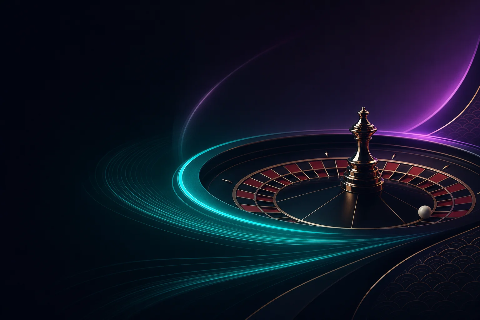 Illustrazione stilizzata di una roulette con luci teal e viola